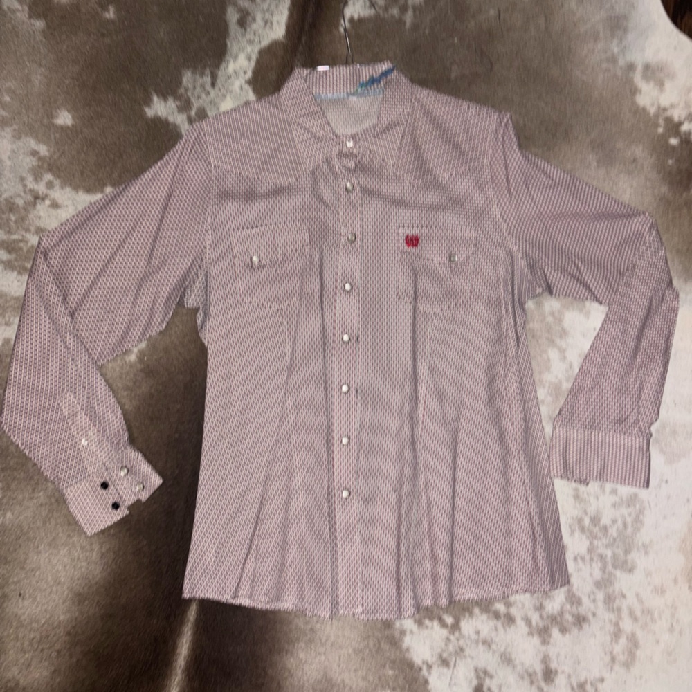 Cinch Pearl Snap L/S Shirt Red / White / Blue Women's XL Western Cowboy Outdoor
